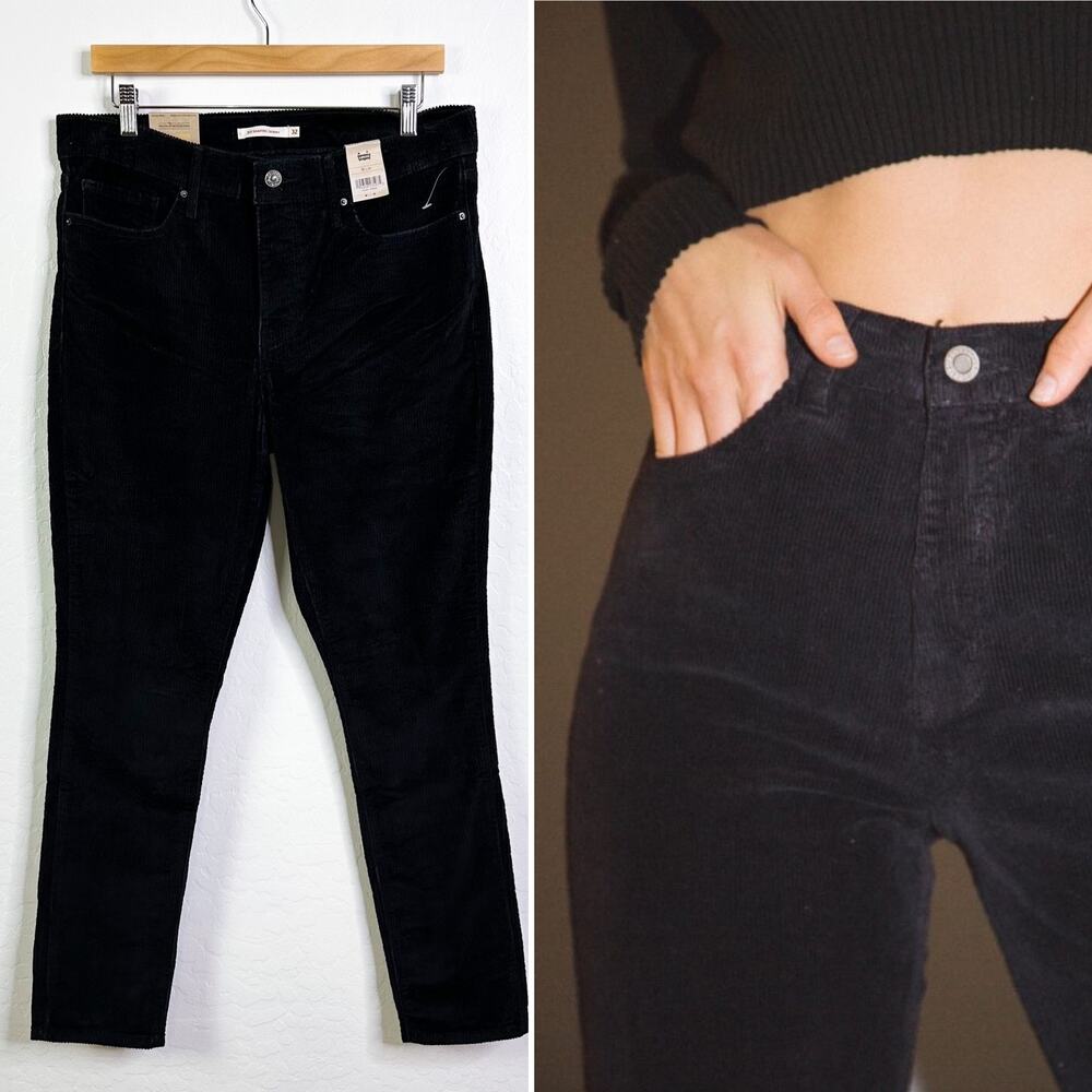 Levi's 311 Shaping Skinny Mid Rise Corduroy Pants Black Womens size 32 x 30 NWT